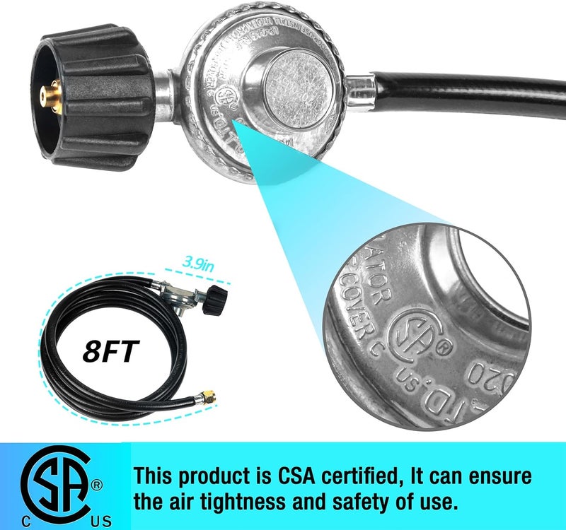GrillAce Gas Grill Regulator and Hose, Replacement for Weber, Charbroil, Nexgrill Grill, Propane Patio Heater and Fire Pit... (8FT) - Image 2